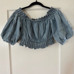 Blue Striped Women's Off-Shoulder Top